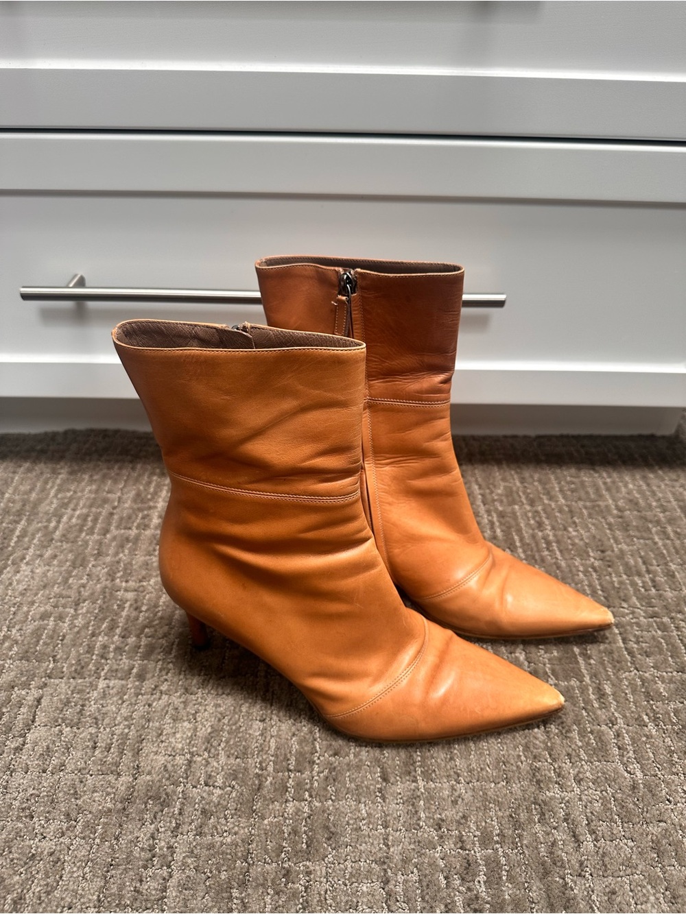 Gucci Tan Leather Pointed-Toe Ankle Boots